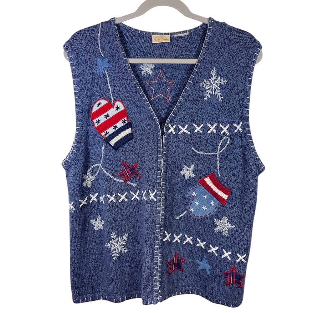 Vintage 90’s Bobbie Brooks Patriotic Ugly Christmas Holiday Sweater Vest Size L